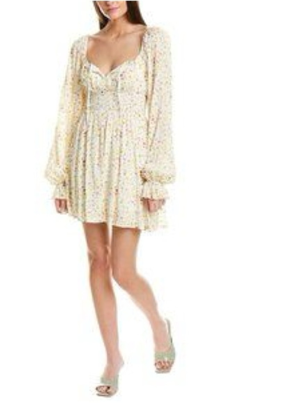 Charlie Hoiday Floral Tie-Front Long Sleeve Mini Dress - Cream size 4